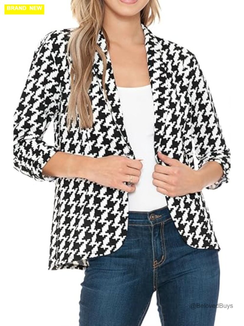 Women's 3/4 Ruched Sleeve Lightweight Blazer Jacket S-3XL